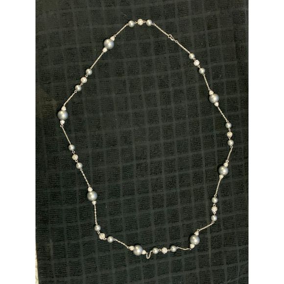 Ann Taylor Necklace Silver Toned and Rhinestone Balls 40" - Picture 1 of 5